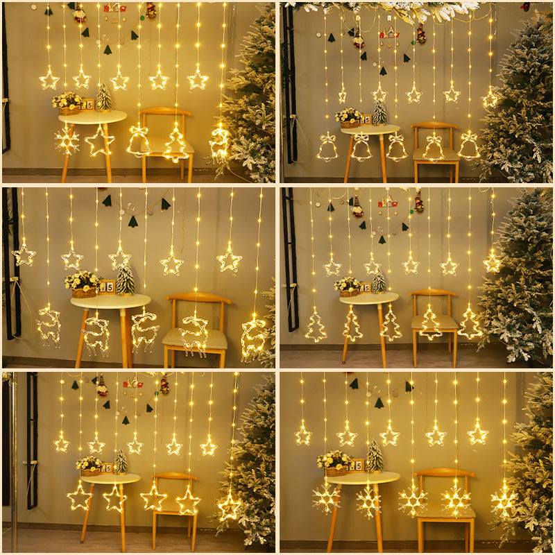 LED Christmas curtain lights USB remote control elk bell snowman Christmas tree shape window decoration curtain lights