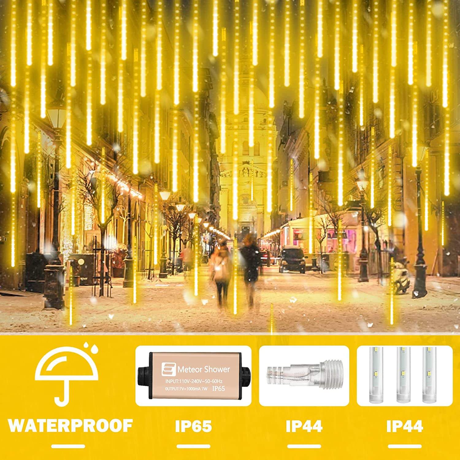 Solar Powered Falling Rain Lights Warm White Cool White 8 Modes Remote Control Waterproof For Yard Pathway