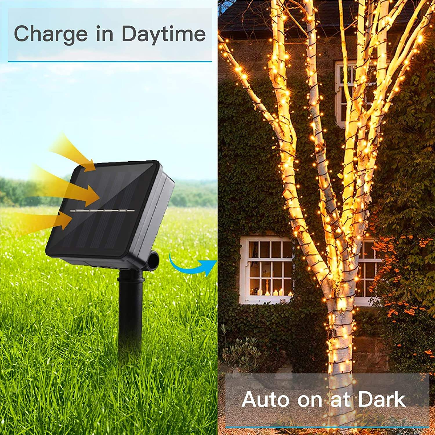 Warm White Solar Powered Fairy Lights IP44 Indoor/Outdoor Waterproof String Lights for Garden Pathway Christmas Tree Decoration