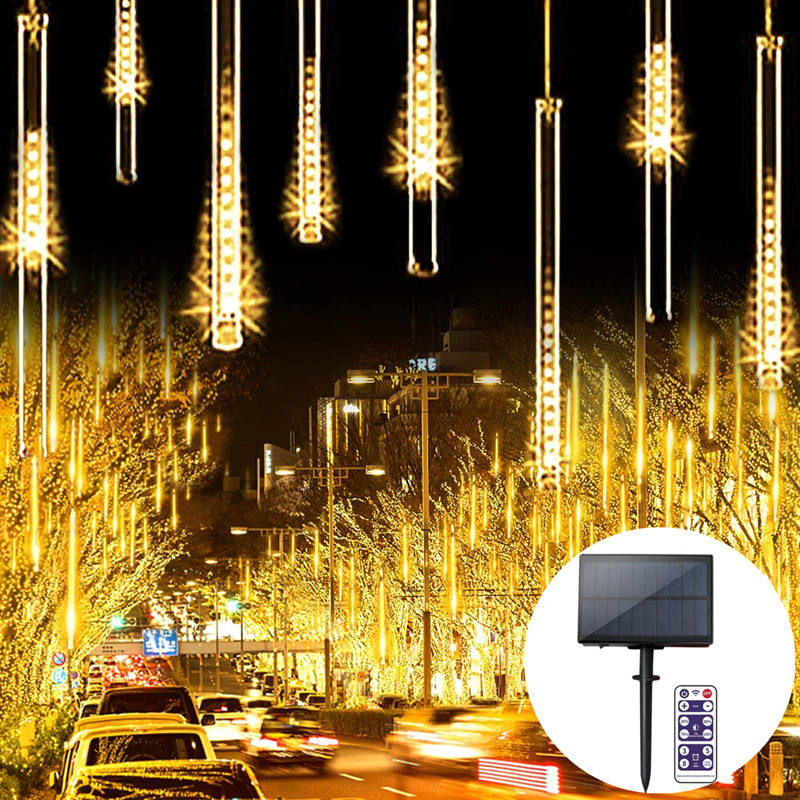 Solar Powered Falling Rain Lights Warm White Cool White 8 Modes Remote Control Waterproof For Yard Pathway
