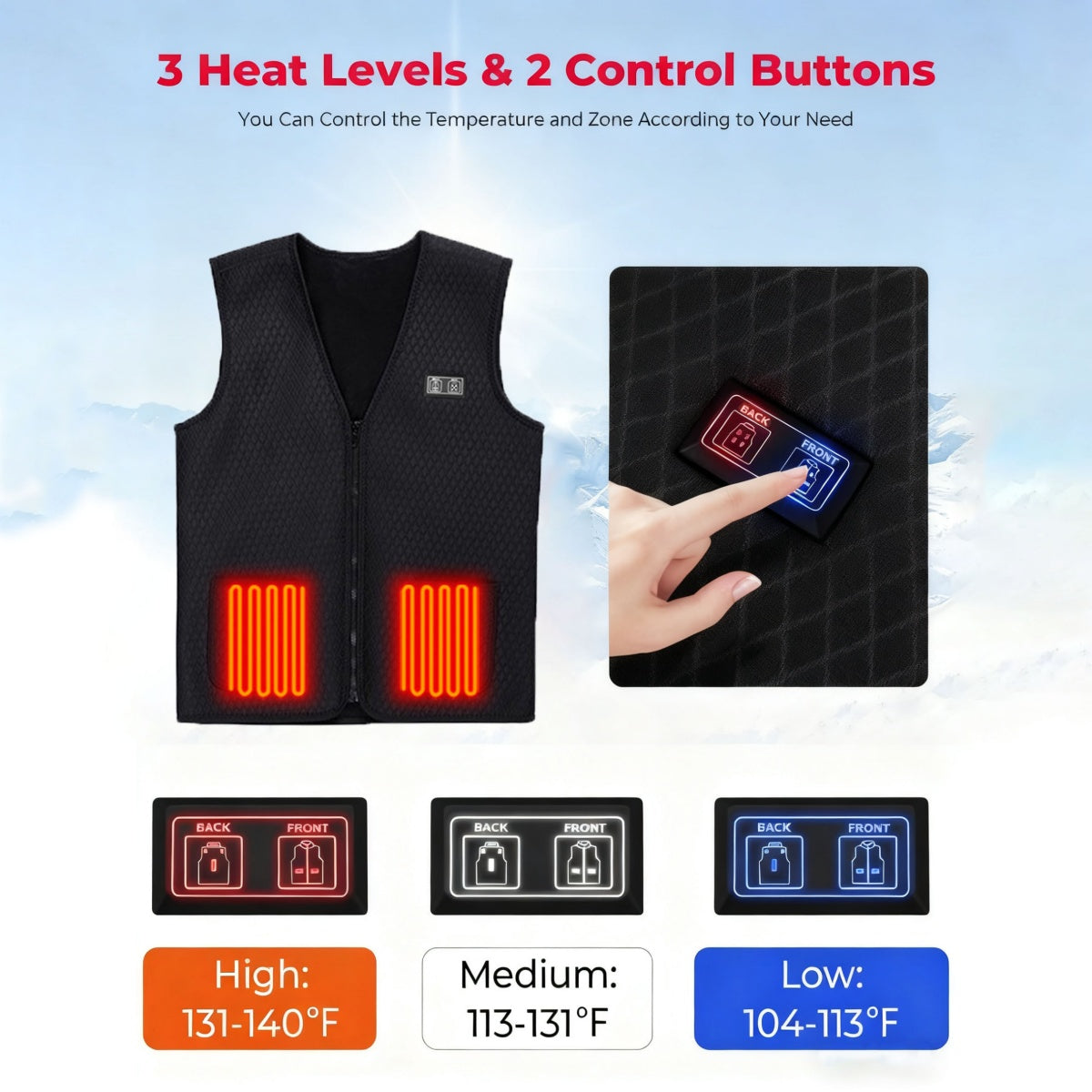 V-neck zipper winter warm smart heating sports vest