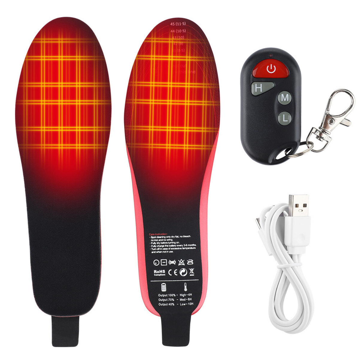 Rechargeable Heated/Adjustable Size Outdoor Sports Heated Insoles