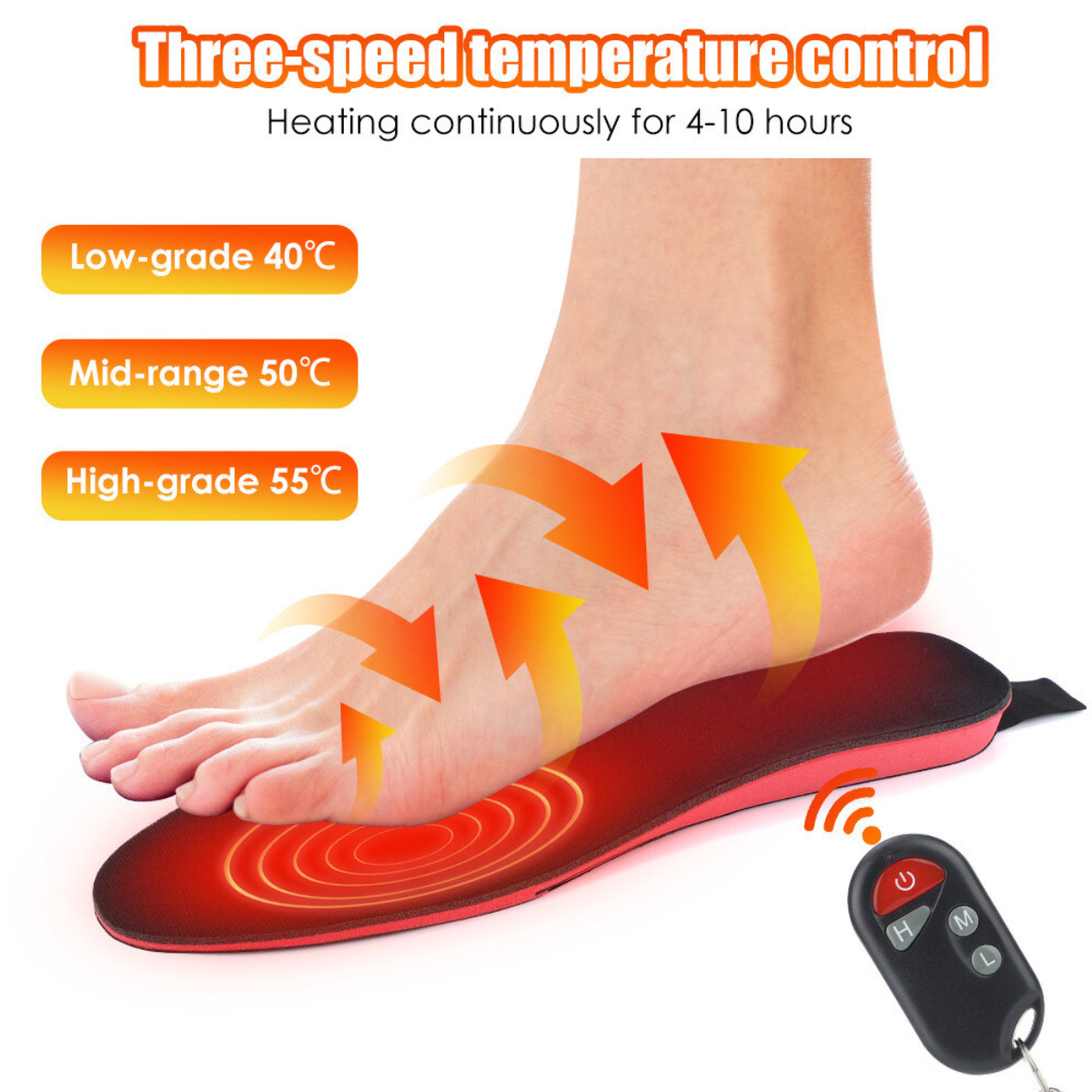 Rechargeable Heated/Adjustable Size Outdoor Sports Heated Insoles