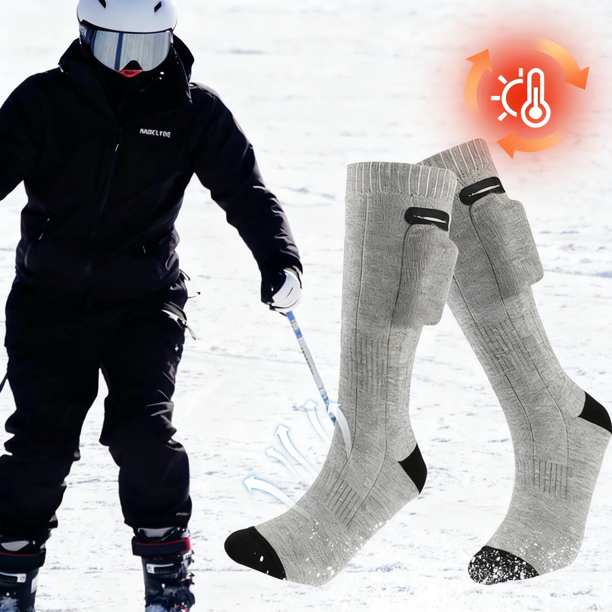 Outdoor smart heating and thermal insulation electric ski socks