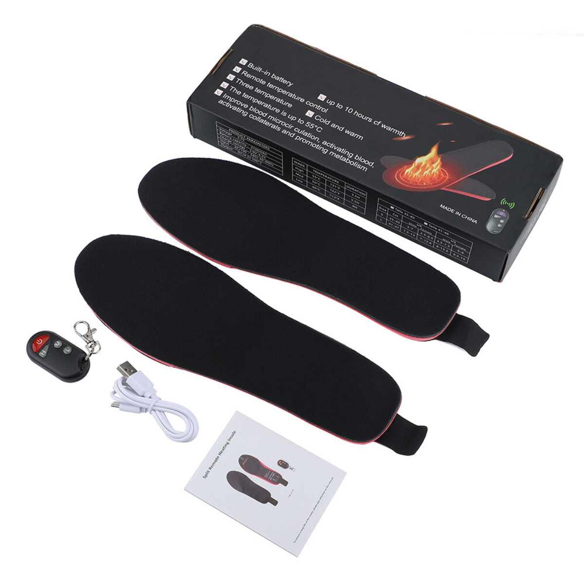 Rechargeable Heated/Adjustable Size Outdoor Sports Heated Insoles