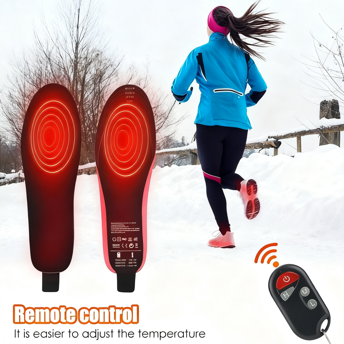 Rechargeable Heated/Adjustable Size Outdoor Sports Heated Insoles
