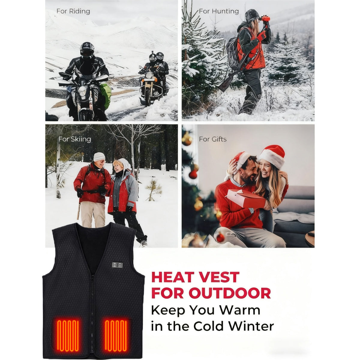 V-neck zipper winter warm smart heating sports vest