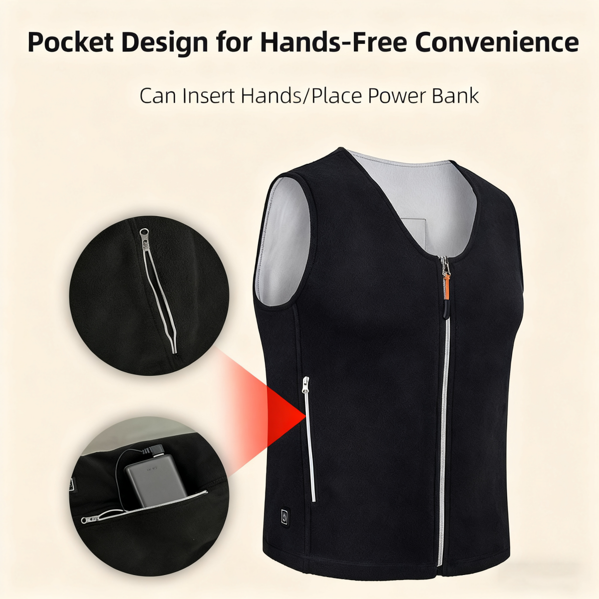 V-neck zipper winter warm smart heating sports vest
