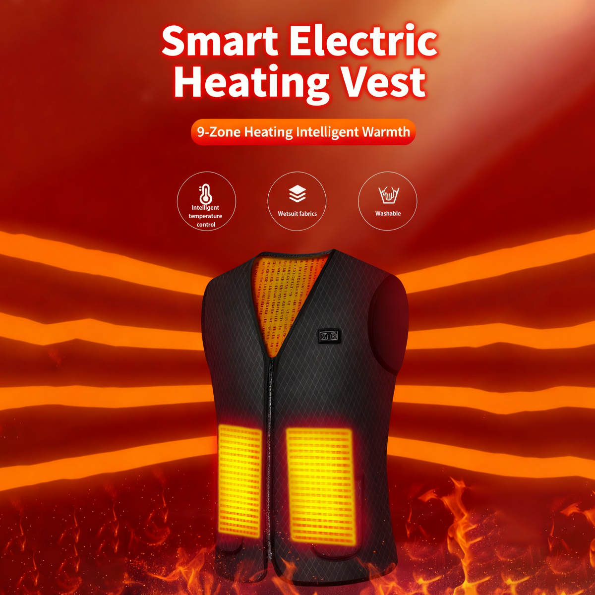 V-neck zipper winter warm smart heating sports vest