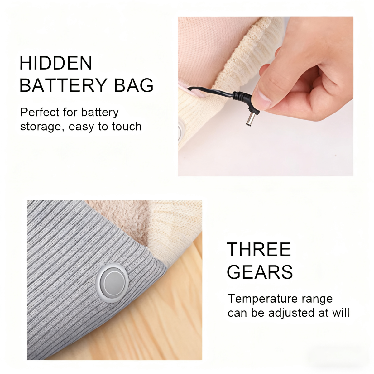 Anti-slip invisible battery bag for home use, warm cotton pads for heated shoes