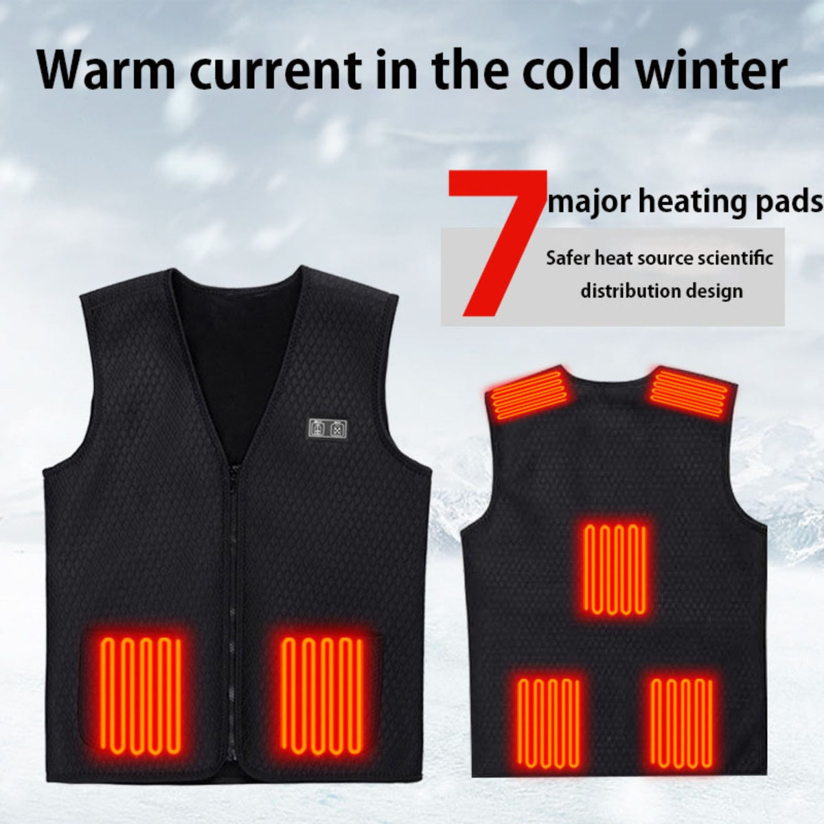 V-neck zipper winter warm smart heating sports vest