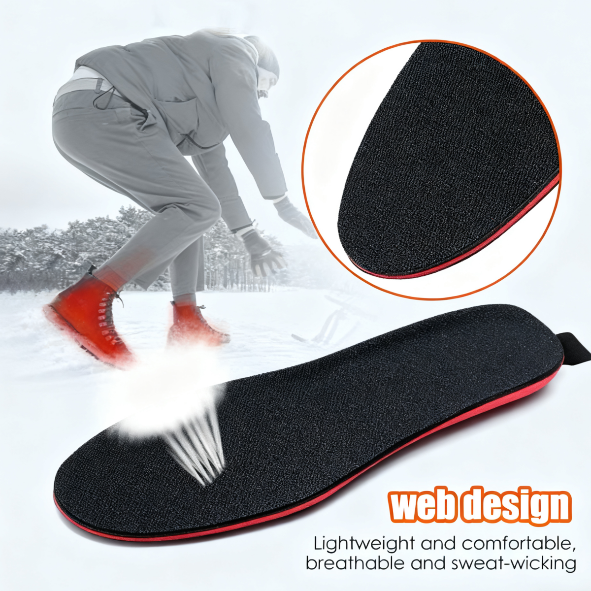 Rechargeable Heated/Adjustable Size Outdoor Sports Heated Insoles