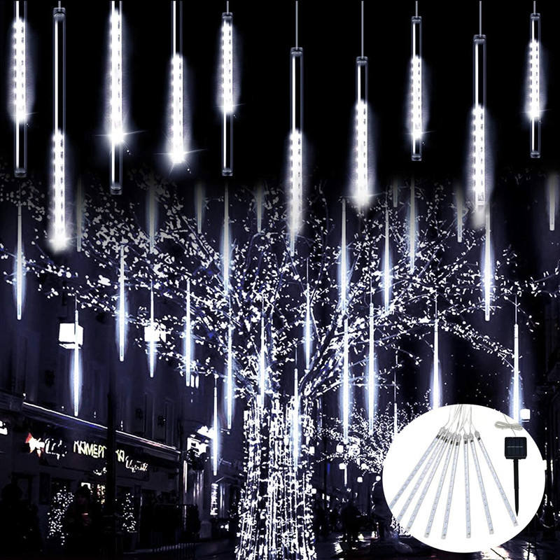 Solar Powered Falling Rain Lights Warm White Cool White 8 Modes Remote Control Waterproof For Yard Pathway